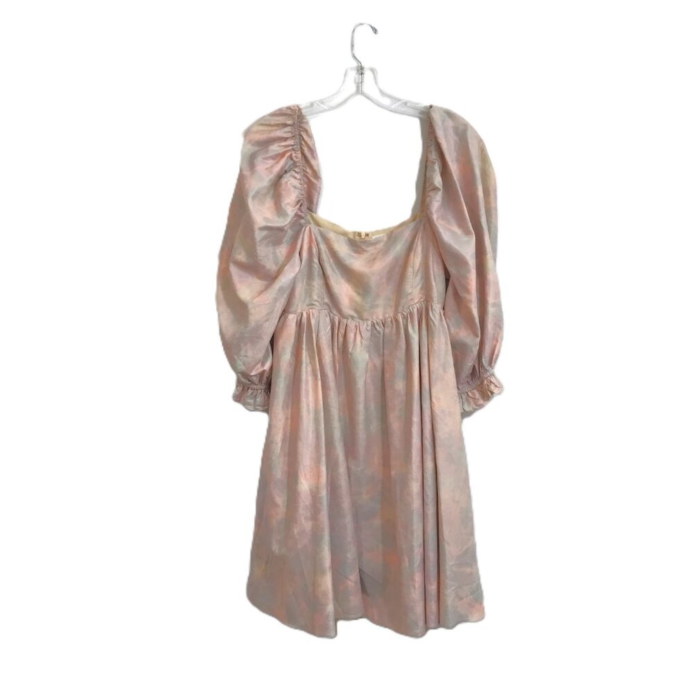 Storia Babydoll Dress Puff Sleeve Ruffle Pink Blue Women Size L